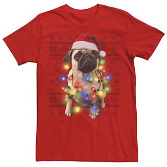 Men's Ugly Sweater Photoreal Christmas Lights Pug Graphic Tee