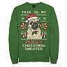 Men's Ugly Christmas Sweater Pug Candy Cane Graphic Fleece Pullover
