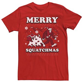 Men's Ugly Sweater Merry Squatchmas Big Foot Cartoon Graphic Tee