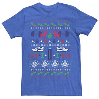 Men's Ugly Sweater Holiday Workout Weights Tee
