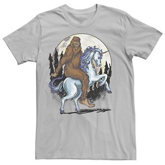 Men's Big Foot On A Unicorn In The Moonlight Drawing Tee