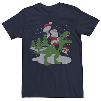 Men's Santa Riding T-Rex Knit Style Tee