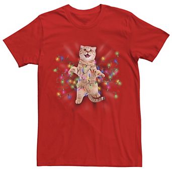 Men's Cat Tangled Christmas Lights Tee