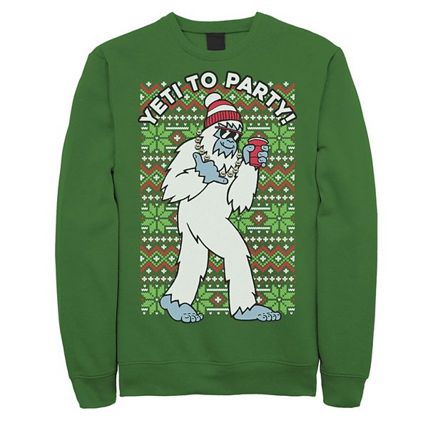 超目玉アイテム キャラクター クリスマス トレーナー フリース メンズ Licensed Character Yeti To The Party Ugly Christmas Sweater Fleece Kelly 人気商品再入荷 Kalsekarhospital Com