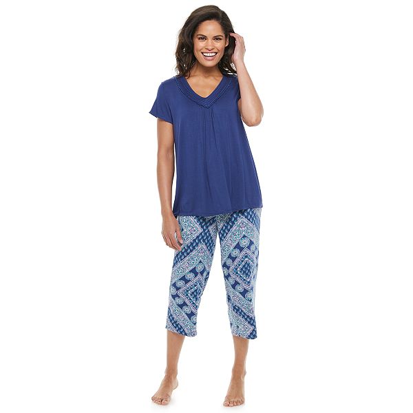 Petite Croft & Barrow® Short Sleeve Pajama Top & Capri Pajama Pants Sleep  Set