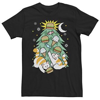 Men's Cats Under Christmas Tree Cheeseburger Star Tee
