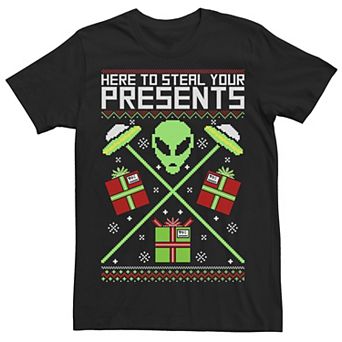 Men's Aliens Here To Steal Your Presents Knit Style Graphic Tee