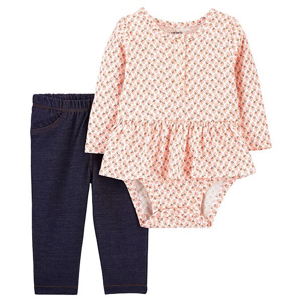 Baby Girl Carter's 2-Piece Floral Peplum Bodysuit Pants Set