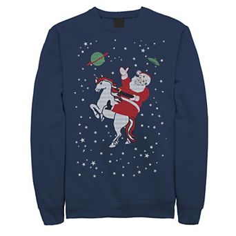 Men's Space Santa Riding A Unicorn Portrait Graphic Fleece Pullover