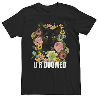 Men's Floral Kitten Big Eye U R Doomed Cute Funny Graphic Tee