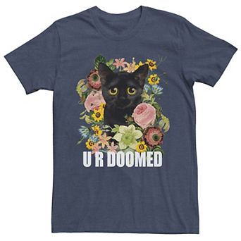 Men's Floral Kitten Big Eye U R Doomed Cute Funny Graphic Tee