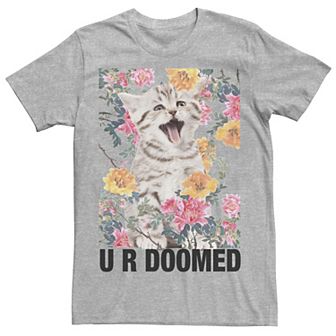 Men's Kitten U R Doomed Flowers Poster Graphic Tee