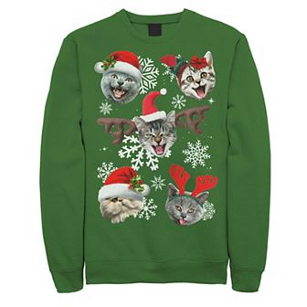 Men's Cats In Christmas Hats Collage Graphic Fleece Pullover