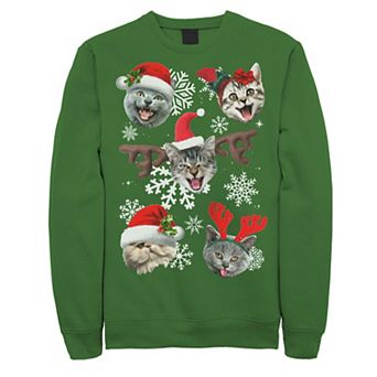 Men's Cats In Christmas Hats Collage Graphic Fleece Pullover