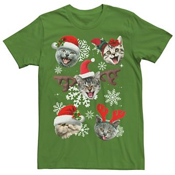 Men's Cats In Christmas Hats Collage Graphic Tee