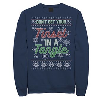 Men's Ugly Sweater Don't Get Your Tinsel In A Tangle Graphic Fleece Pullover