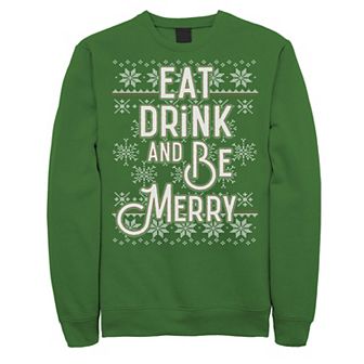 Men's Ugly Sweater Eat Drink Be Merry Christmas Graphic Fleece Pullover