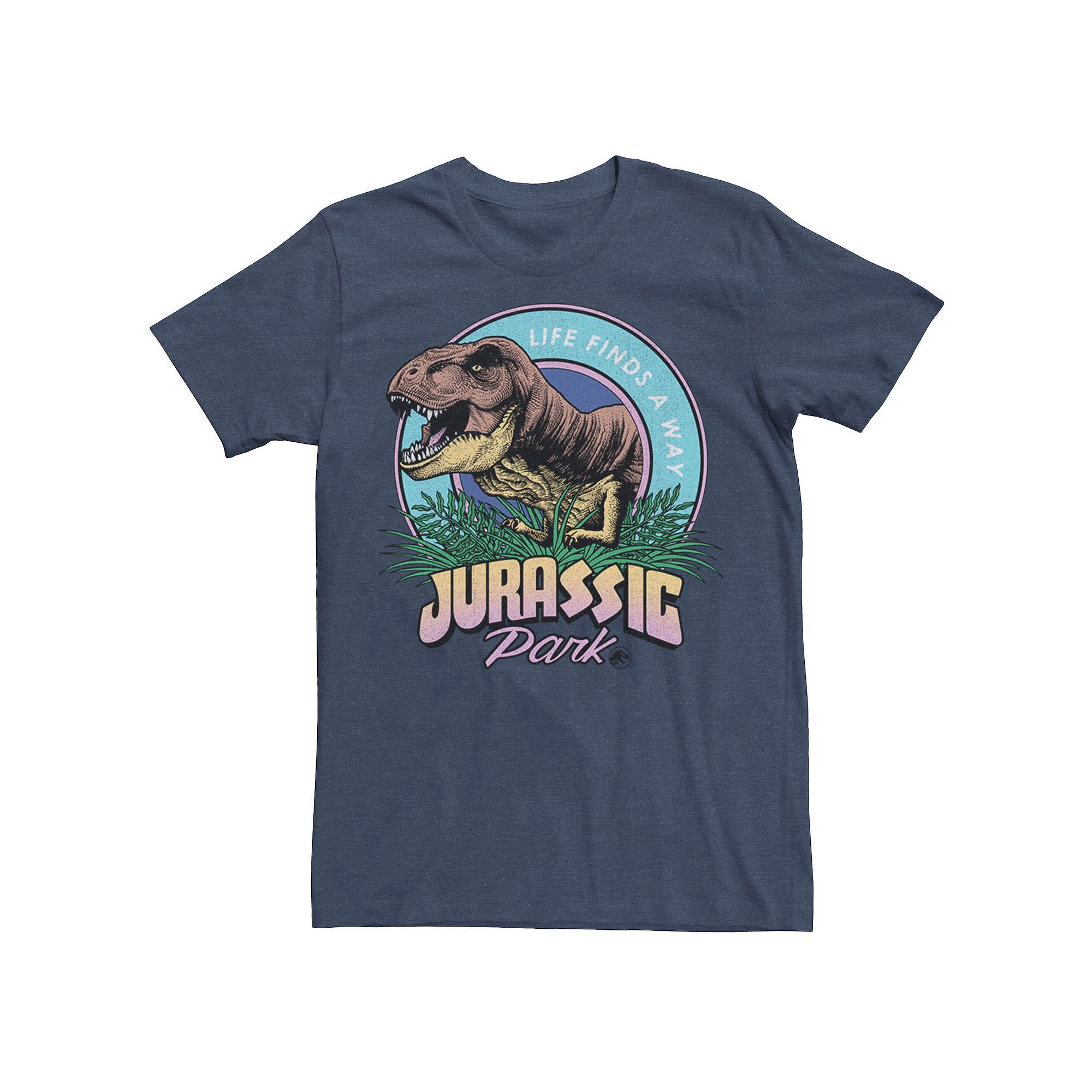 Mens Jurassic Park Life Finds A Way Vibrant Graphic Tee, Size: Small, Navy