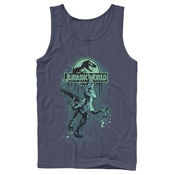 Men's Jurassic World Raptor Paint Splatter Title Logo Graphic Tank Top