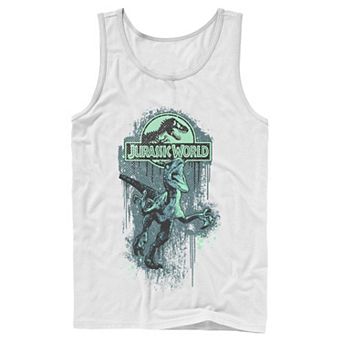 Men's Jurassic World Raptor Paint Splatter Title Logo Graphic Tank Top