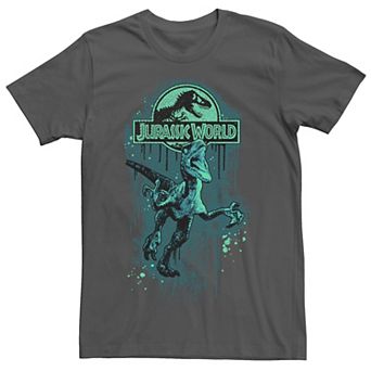 Men's Jurassic World Raptor Paint Splatter Title Logo Graphic Tee