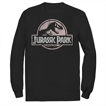 Men's Jurassic Park Peach Distressed Logo Long Sleeve Graphic Tee