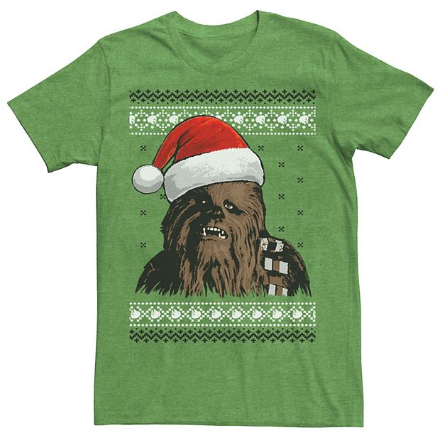 Men s Star Wars Chewie Santa Hat Ugly Christmas Sweater Graphic Tee