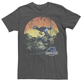 Men's Jurassic World Retro Raptor Sunset in Jungle Tee
