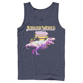 Men's Jurassic World Neon Purple & Yellow T-Rex Graphic Tank Top