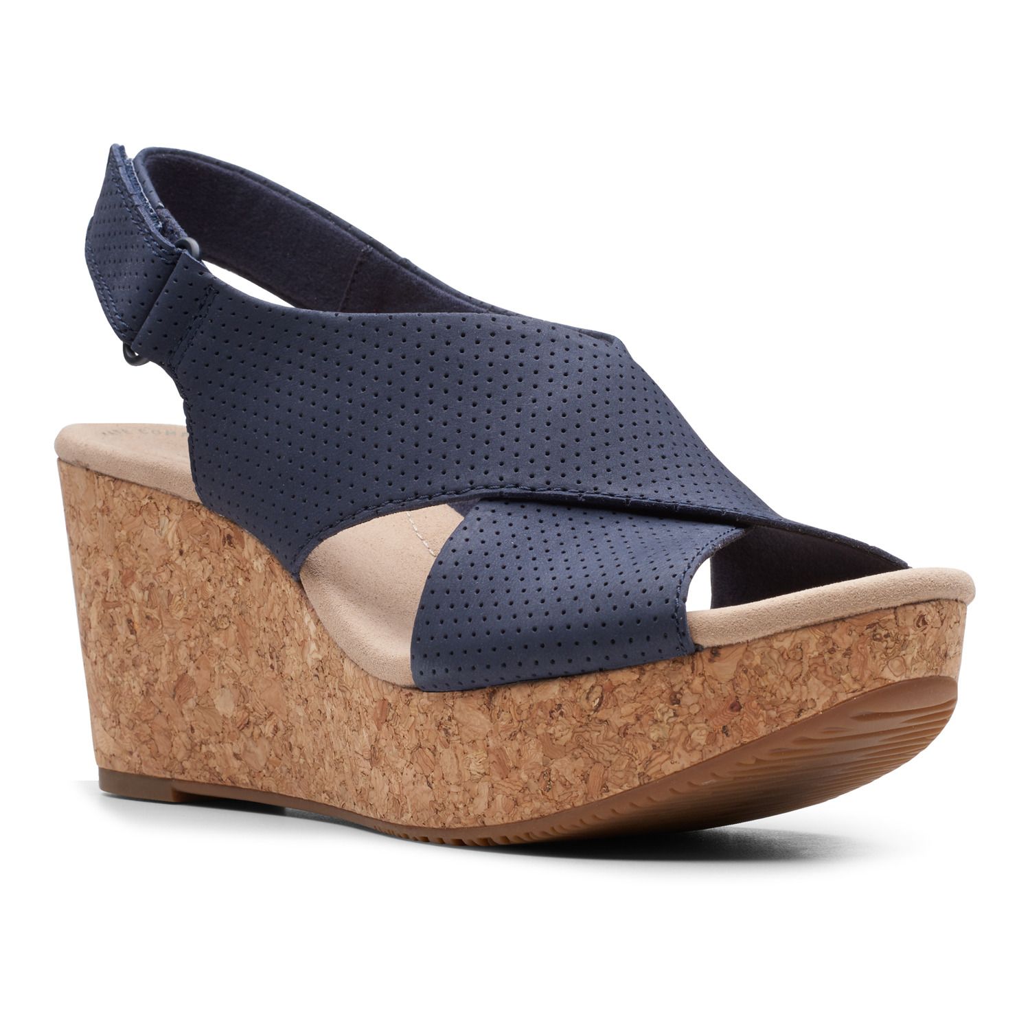 clarks navy wedge