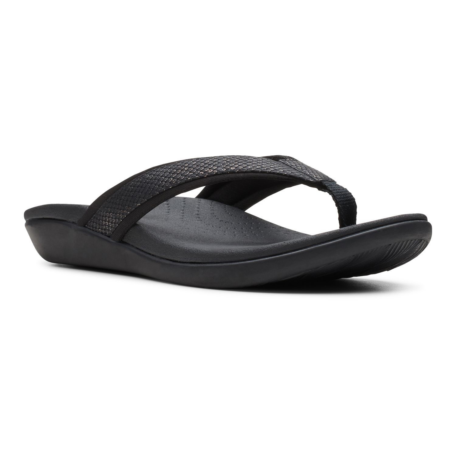 clarks black patent flip flops