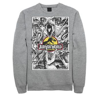 Men's Jurassic World Black and White Comic Dinos Fleece Graphic Pullover