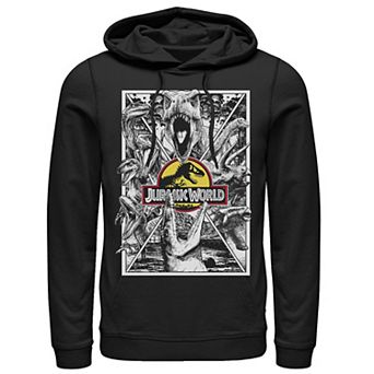 Men's Jurassic World Black and White Comic Dinos Graphic Pullover Hoodie