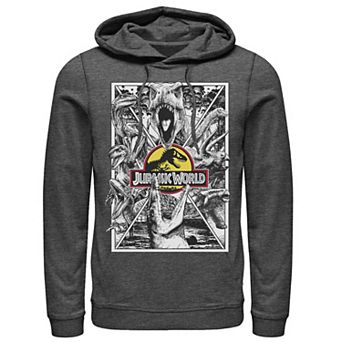 Men's Jurassic World Black and White Comic Dinos Graphic Pullover Hoodie