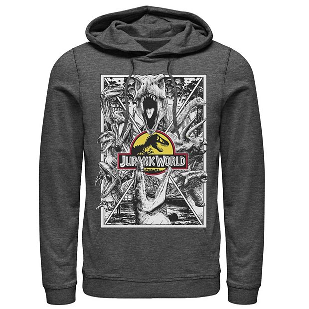 Men's Jurassic World Black and White Comic Dinos Graphic Pullover