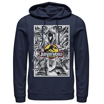 Men's Jurassic World Black and White Comic Dinos Graphic Pullover Hoodie
