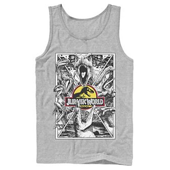 Men's Jurassic World Black and White Comic Dinos Graphic Tank Top