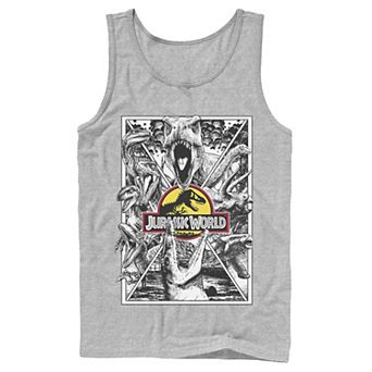 Men's Jurassic World Black and White Comic Dinos Graphic Tank Top