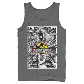 Men's Jurassic World Black and White Comic Dinos Graphic Tank Top