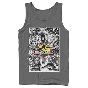 Men's Jurassic World Black and White Comic Dinos Graphic Tank Top