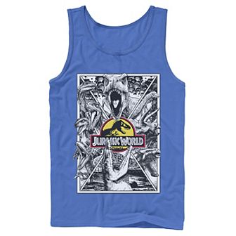 Men's Jurassic World Black and White Comic Dinos Graphic Tank Top