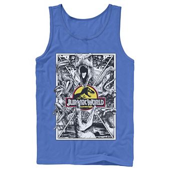 Men's Jurassic World Black and White Comic Dinos Graphic Tank Top