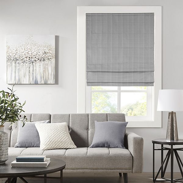 Madison Park Galen Basketweave Room Darkening Cordless Roman Shade Single Window Panel in Charcoal, 31"x64"