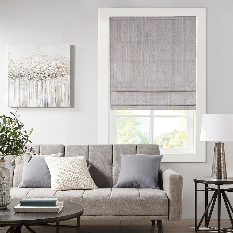 33"x64" Paxton Basketweave Room Darkening Cordless Roman Shade Gray - Madison Park: Indoor Window Blinds, OEKO-TEX Certified