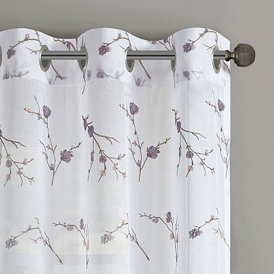 Madison Park 1-panel Abelia Floral Embroidered Sheer Window Curtain