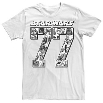 Men's Star Wars 77 Black And White Comic Panel Fill Graphic Tee