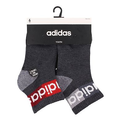 adidas Boys 3-13 Blocked Linear II 6-Pack Quarter Socks