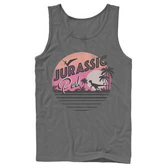 Men's Jurassic Park Pink Gradient Sunset Get Wild Graphic Tank Top