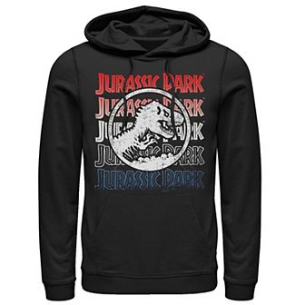 Men's Jurassic Park Red White And Blue Title Graphic Pullover Hoodie