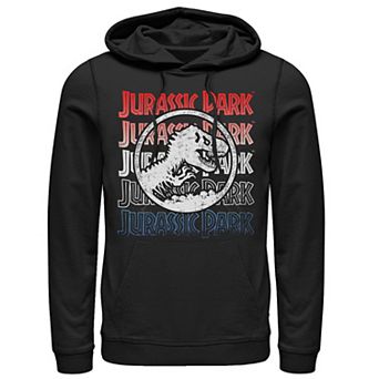 Men's Jurassic Park Red White And Blue Title Graphic Pullover Hoodie